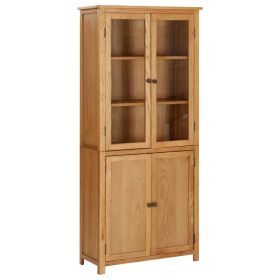 Bookcase with 4 Doors 31.5"x13.8"x70.9" Solid Oak Wood and Glass