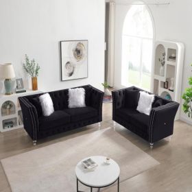 LTL, Black, Velvet, 2+3 Seat Sofa Set, Acrylic Feet, Cushion Combination Lounge Sofa, Deep Tufted Button Luxury Sofa for Living Room