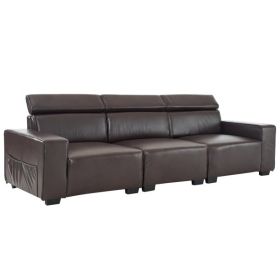 306*96*83cm Retro Pu 26cm Fully Detachable Armrests Three-Seater With Side Pockets Full Pull Points Indoor Multi-Person Sofa Brown