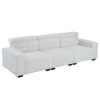 306*96*83cm Teddy Velvet, 26cm Fully Detachable Armrests, Three-Seater With Side Pockets, Backrest Pull Points, Indoor Multi-Person Sofa, Off-White