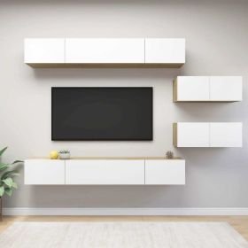 6 Piece TV Cabinet Set White and Sonoma Oak Engineered Wood