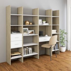 4 Piece Book Cabinet Set White and Sonoma Oak Engineered Wood