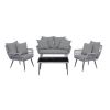 Manhattan Comfort Portofino Rope Wicker 4-Piece Patio Conversation Set with Cushions in Grey