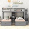 Twin over Twin&Twin Bunk Bed;  Triple Bunk Bed with Drawers;  Staircase with Storage;  Built-in Shelves