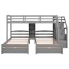 Twin over Twin&Twin Bunk Bed;  Triple Bunk Bed with Drawers;  Staircase with Storage;  Built-in Shelves