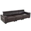 306*96*83cm Retro Pu 26cm Fully Detachable Armrests Three-Seater With Side Pockets Full Pull Points Indoor Multi-Person Sofa Brown