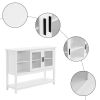 130*38*89.2cm Transparent Sliding Double Doors Double Inner Compartments With Bottom Storage Rack Sideboard Classical White