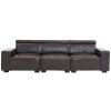 306*96*83cm Retro Pu 26cm Fully Detachable Armrests Three-Seater With Side Pockets Full Pull Points Indoor Multi-Person Sofa Brown