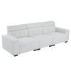 306*96*83cm Teddy Velvet, 26cm Fully Detachable Armrests, Three-Seater With Side Pockets, Backrest Pull Points, Indoor Multi-Person Sofa, Off-White