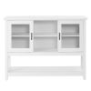 130*38*89.2cm Transparent Sliding Double Doors Double Inner Compartments With Bottom Storage Rack Sideboard Classical White