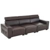 306*96*83cm Retro Pu 26cm Fully Detachable Armrests Three-Seater With Side Pockets Full Pull Points Indoor Multi-Person Sofa Brown