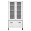 Bookcase with Metal Legs White 33.5"x13.8"x67.9" Solid Wood OSLO