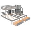 Twin over Twin&Twin Bunk Bed;  Triple Bunk Bed with Drawers;  Staircase with Storage;  Built-in Shelves