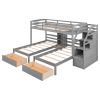 Twin over Twin&Twin Bunk Bed;  Triple Bunk Bed with Drawers;  Staircase with Storage;  Built-in Shelves
