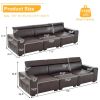 306*96*83cm Retro Pu 26cm Fully Detachable Armrests Three-Seater With Side Pockets Full Pull Points Indoor Multi-Person Sofa Brown