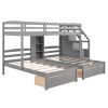 Twin over Twin&Twin Bunk Bed;  Triple Bunk Bed with Drawers;  Staircase with Storage;  Built-in Shelves