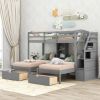 Twin over Twin&Twin Bunk Bed;  Triple Bunk Bed with Drawers;  Staircase with Storage;  Built-in Shelves