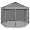 Hexagonal Pop-Up Marquee with 6 Sidewalls Gray 11.8'x10.2'