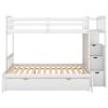 Twin over Full/Twin Bunk Bed, Convertible Bottom Bed, Storage Shelves and Drawers, White