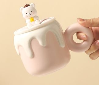 Little Bear Ceramic Cup With Lid Large Capacity Cute (Color: pink)