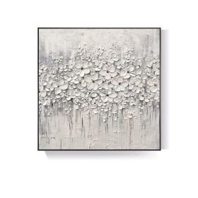Top Selling Handmade Abstract Oil Painting Wall Art Modern Minimalist White Flowers Picture Canvas Home Decor For Living Room Bedroom No Frame (size: 100x100cm)