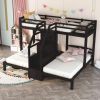 Twin over Twin & Twin Bunk Bed with Built-in Staircase and Storage Drawer