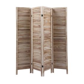 4-Panel Wood Room Divider Louver Partition Screen, 5.6 Ft. Tall Folding Privacy Screen for Home Office, Bedroom, Rustic Brown XH (Color: light burnt)