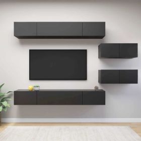 6 Piece TV Cabinet Set Gray Engineered Wood (Color: Grey)