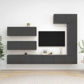7 Piece TV Cabinet Set Gray Engineered Wood (Color: Grey)