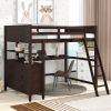 Full size Loft Bed with Drawers and Desk;  Wooden Loft Bed with Shelves