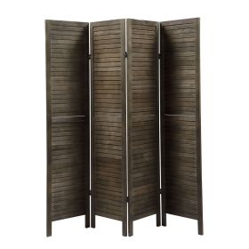 4-Panel Wood Room Divider Louver Partition Screen, 5.6 Ft. Tall Folding Privacy Screen for Home Office, Bedroom, Rustic Brown XH (Color: Brown)