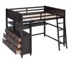 Full size Loft Bed with Drawers and Desk;  Wooden Loft Bed with Shelves