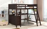 Full size Loft Bed with Drawers and Desk;  Wooden Loft Bed with Shelves