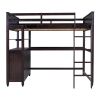 Full size Loft Bed with Drawers and Desk;  Wooden Loft Bed with Shelves