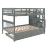 Stairway Full-Over-Full Bunk Bed with Twin size Trundle;  Storage and Guard Rail for Bedroom;  Dorm