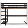 Full Size Loft Bed with Storage Shelves and Under-bed Desk