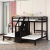 Twin over Twin & Twin Bunk Bed with Built-in Staircase and Storage Drawer
