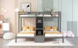 Twin over Twin & Twin Bunk Bed with Built-in Staircase and Storage Drawer