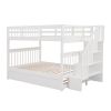 Stairway Full-Over-Full Bunk Bed with Twin size Trundle;  Storage and Guard Rail for Bedroom;  Dorm