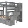 Full Over Full Bunk Bed with Shelves and 6 Storage Drawers