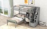 Twin Size Loft Bed with a Stand-alone Bed;  Storage Staircase;  Desk;  Shelves and Drawers