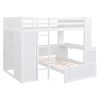 Full size Loft Bed with a twin size Stand-alone bed, Shelves,Desk,and Wardrobe