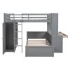 Full size Loft Bed with a twin size Stand-alone bed, Shelves,Desk,and Wardrobe
