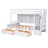 Twin XL over Full Bunk Bed with Built-in Storage Shelves;  Drawers and Staircase