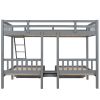 Full Over Twin & Twin Bunk Bed, Wood Triple Bunk Bed with Drawers and Guardrails