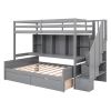 Twin XL over Full Bunk Bed with Built-in Storage Shelves;  Drawers and Staircase