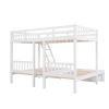 Full Over Twin & Twin Bunk Bed, Wood Triple Bunk Bed with Drawers and Guardrails