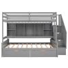 Twin XL over Full Bunk Bed with Built-in Storage Shelves;  Drawers and Staircase