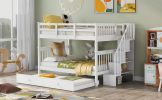 Stairway Full-Over-Full Bunk Bed with Twin size Trundle;  Storage and Guard Rail for Bedroom;  Dorm