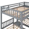 Full Over Twin & Twin Bunk Bed, Wood Triple Bunk Bed with Drawers and Guardrails